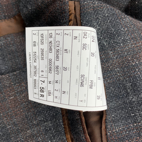 ERMENEGILDO ZEGNA Size 48 Regular Charcoal & Brown Woven Cashmere Blend Notch Lapel Sport Coat