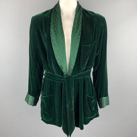 BRIONI Size 40 Forest Green Silk Velvet Shawl Collar Robe Jacket