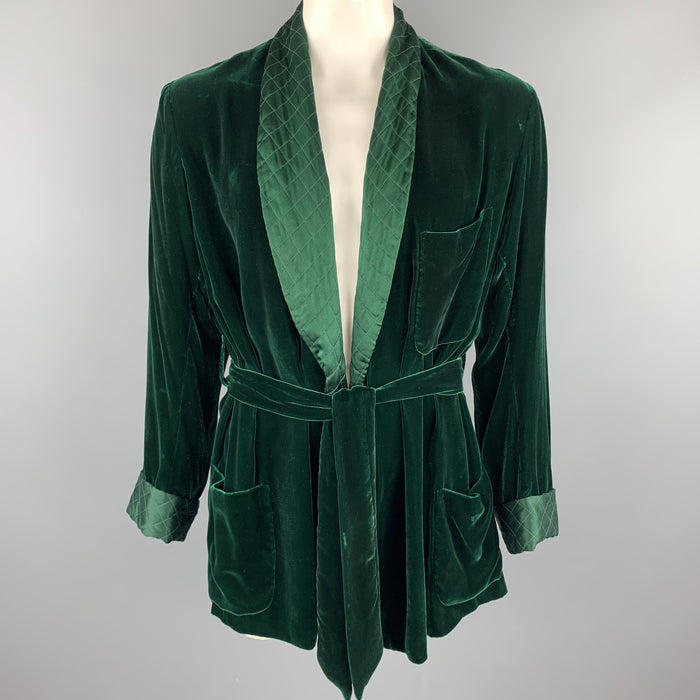 BRIONI Size 40 Forest Green Silk Velvet Shawl Collar Robe Jacket