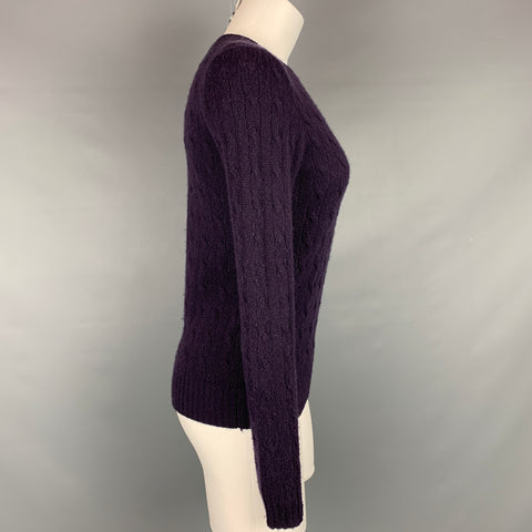 RALPH LAUREN Black Label Taille M Pull coupe slim en cachemire torsadé aubergine