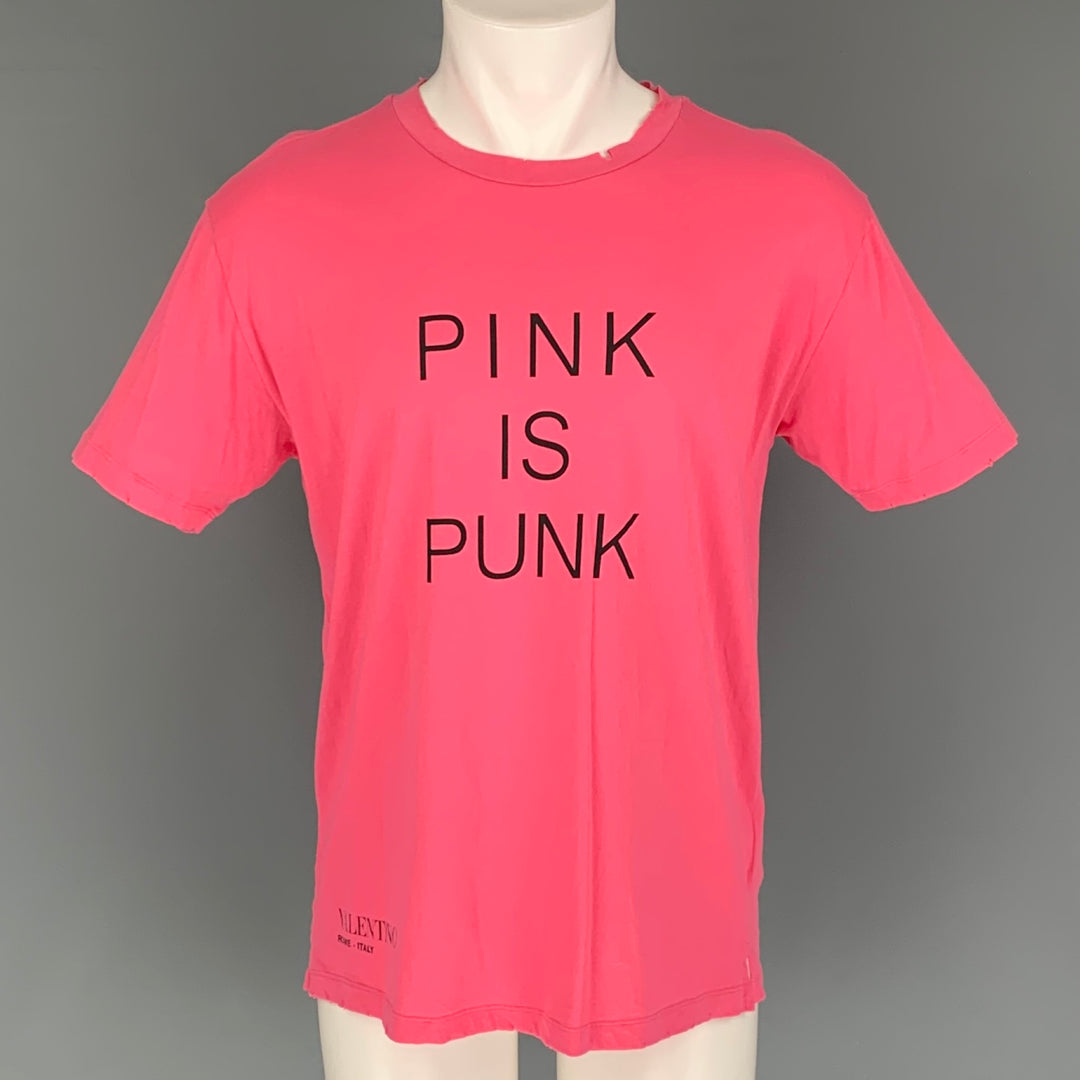 VALENTINO Taille M T-shirt à col rond en coton vieilli rose