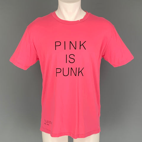 VALENTINO Size M Pink Distressed Cotton Crew-Neck T-shirt