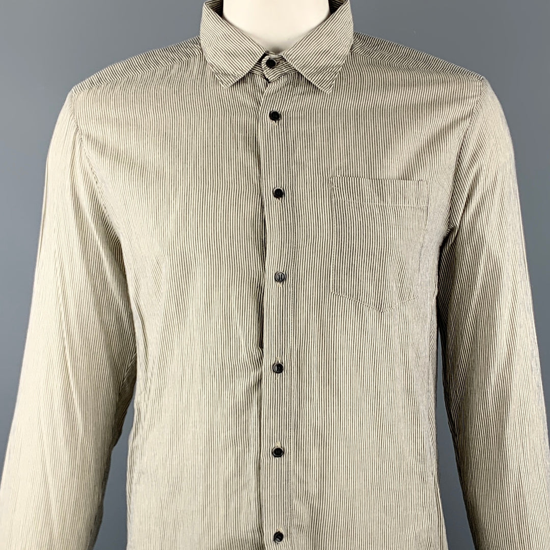 NICE COLLECTIVE Size XXL Grey Pinstripe Cotton / Linen Long Sleeve Shirt