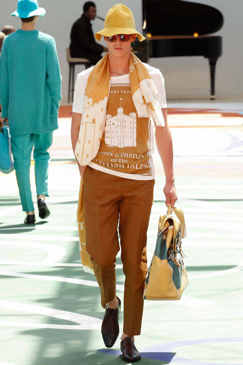 BURBERRY PRORSUM Spring 2015 Size XS Mustard & White Graphic Cotton T-shirt