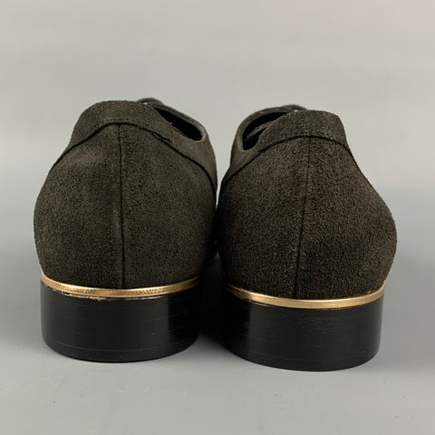 MOSCHINO Talla 9.5 Cordones con ribete dorado de ante marrón