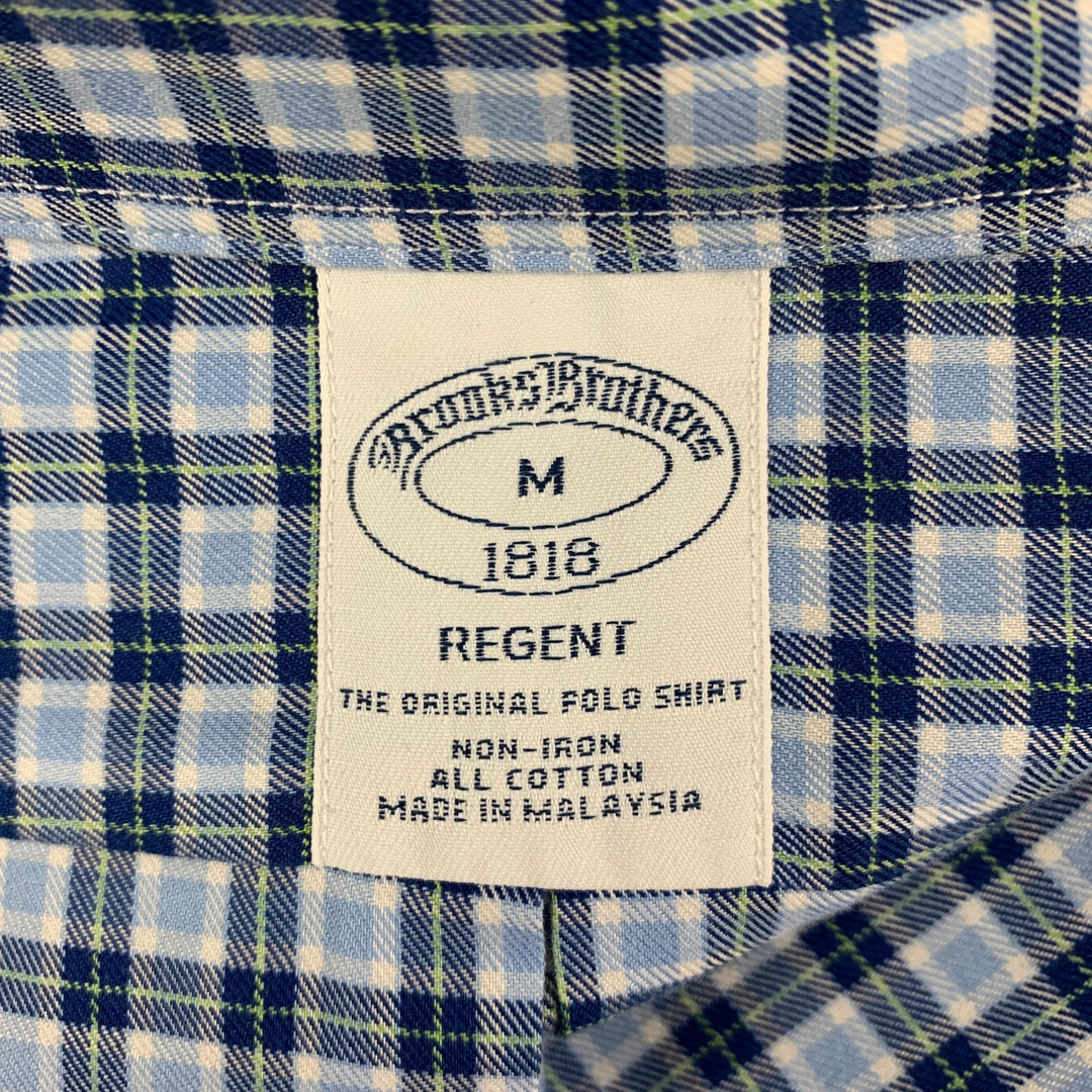 BROOKS BROTHERS Taille M Bleu Vert Plaid Coton Boutonné Chemise à manches longues