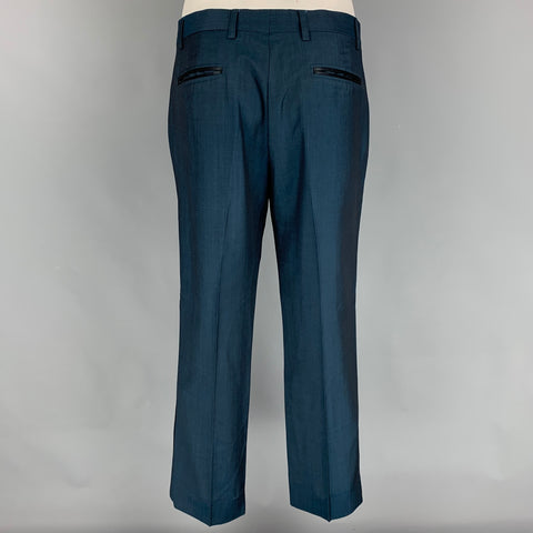 TED BAKER Size 42 Teal Black Wool / Mohair Shawl Collar Suit