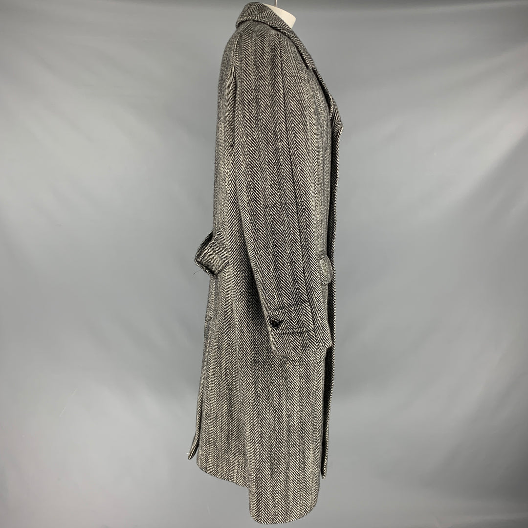 DOLCE & GABBANA Size 42 Black White Herringbone Wool Blend Coat