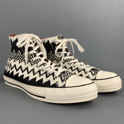 CONVERSE x MISSONI Size 10 Black & White Zig Zag Canvas High Top Sneakers