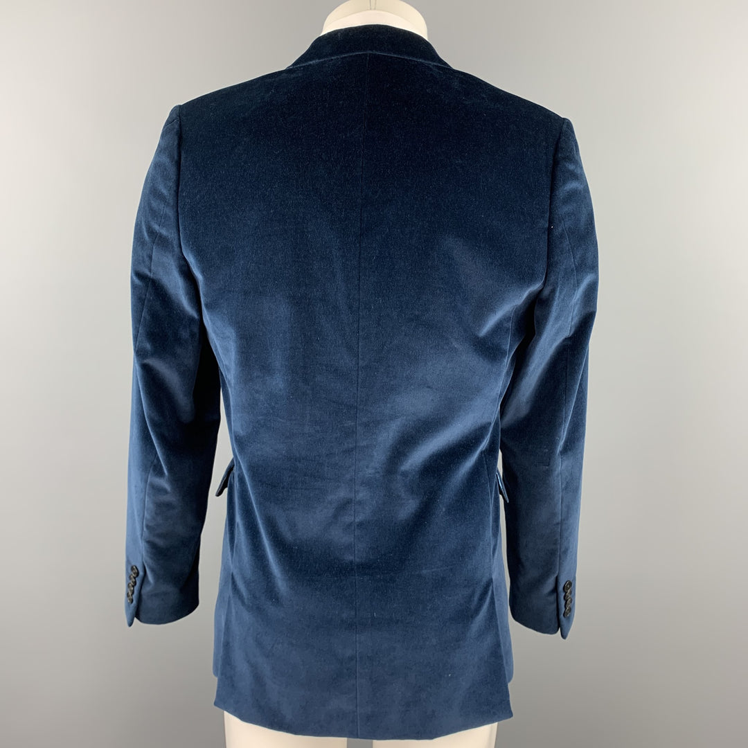 PS by PAUL SMITH Talla 38 Abrigo deportivo con solapa de muesca de terciopelo de algodón azul marino