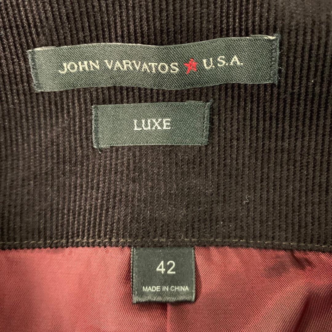 JOHN VARVATOS * U.S.A. Chest Size 42 Brown Black Corduroy Peak Lapel Sport Coat