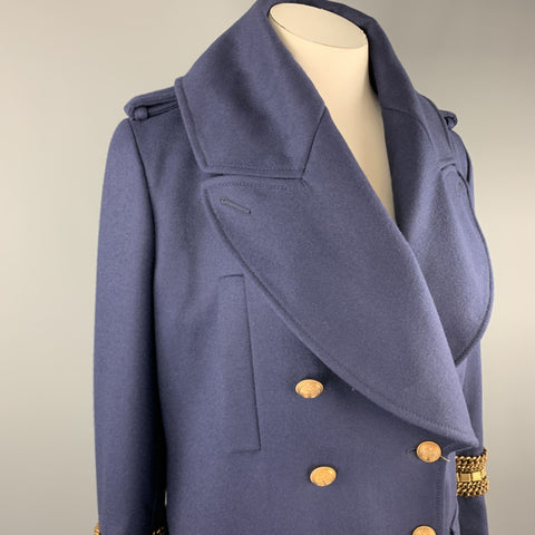 ALEXANDER MCQUEEN 12 Navy Wool Anchor Button Chain Stripe Nautical Coat