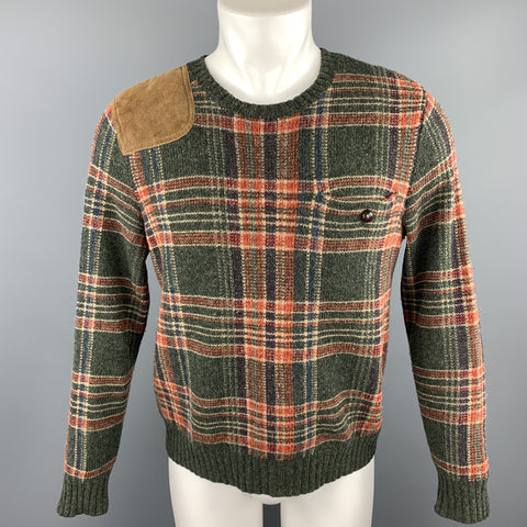 RALPH LAUREN Purple Label Size S Olive Plaid Wool Sweater