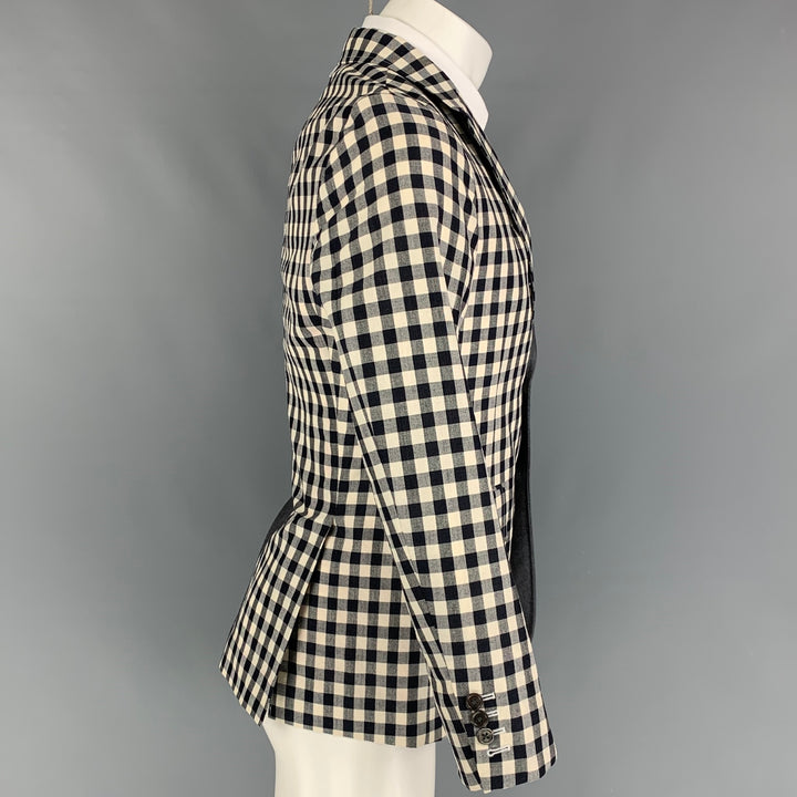 THOM BROWNE Taille 38 Manteau de sport à revers cranté en laine mélangée à carreaux rouge marine