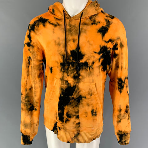 COTTON CITIZEN Size S Orange Black Tie Dye Cotton Hooded Sweatshirt