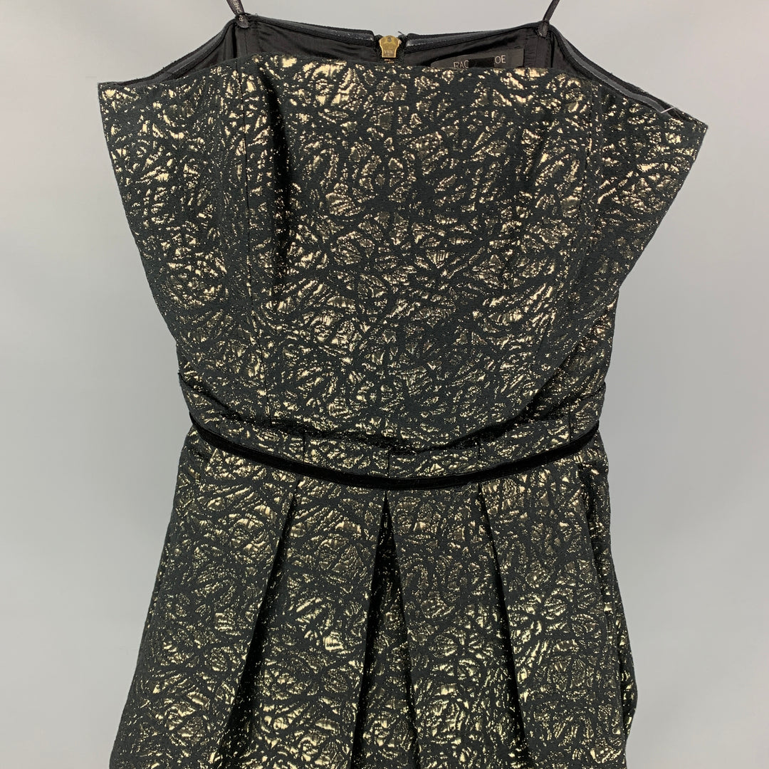 RACHEL ZOE Size 0 Black & Gold Cotton Blend Jacquard Strapless Dress