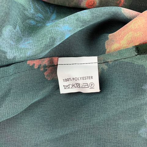 DRIES VAN NOTEN S/S 20 Size M Black & Burgundy Floral Polyester Camp Short Sleeve Shirt