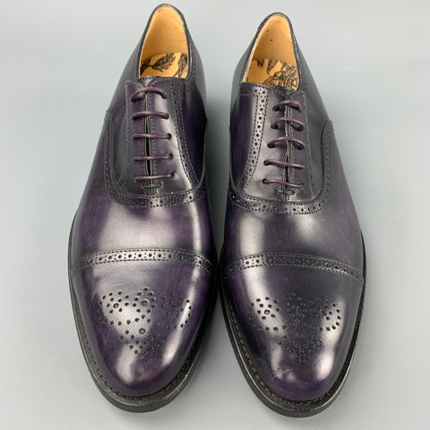 PAUL SMITH Size 9 Purple Perforated Leather Cap Toe Lace Up Shoes