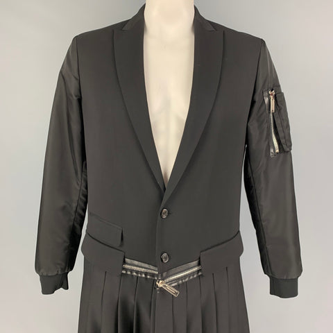 DSQUARED2 FW 16 Size 38 Black Mixed Fabrics Wool Peak Lapel Coat