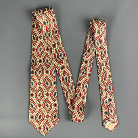 ST MICHAEL Cream Red Print Silk Tie