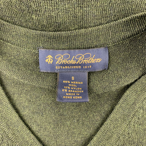 BROOKS BROTHERS Taille S Pull à col en V en laine mélangée vert forêt