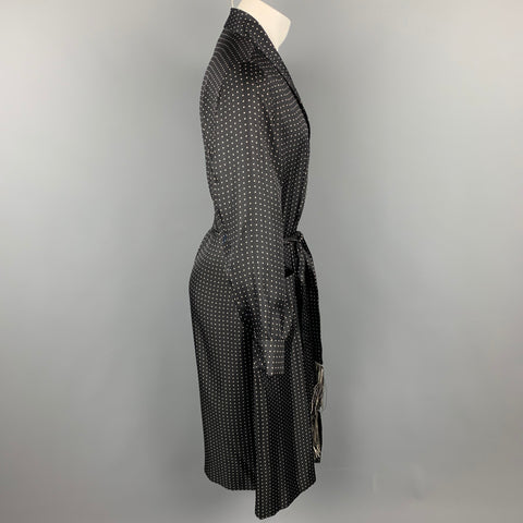 RALPH LAUREN Purple Label Size S Black & White Polka Dot Silk Shawl Collar Robe