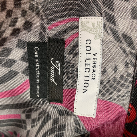 VERSACE COLLECTION Size S Dark Gray Magenta Print Silk Long Sleeve Shirt