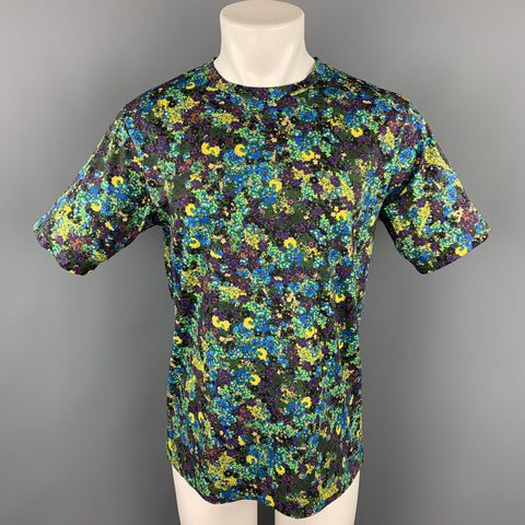 DRIES VAN NOTEN S/S 20 Size M Green & Blue Floral Cotton Crew-Neck T-shirt