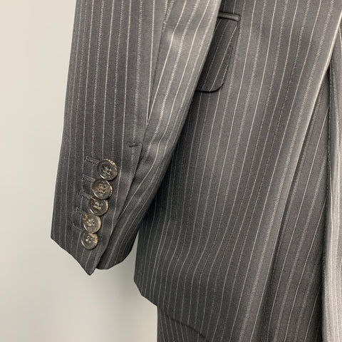 GUCCI 40 Long Black Stripe Wool / Silk Notch Lapel Suit