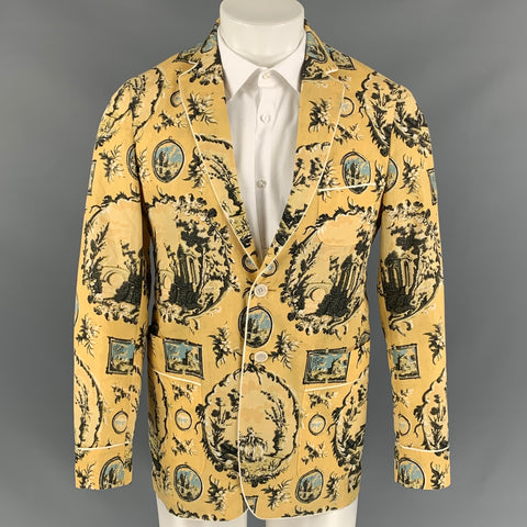 BURBERRY Fall 2016 Yellow & Brown Print Cotton / Silk Notch Lapel Sport Coat
