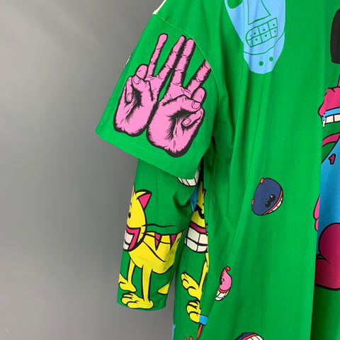 WALTER VAN BEIRENDONCK FW 21 Size One Size Green Multi-Color Print Cotton Long T-shirt