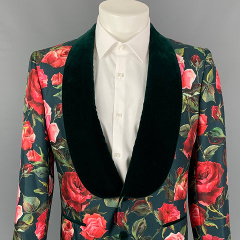 DOLCE &amp; GABBANA S/S 18 Taille 38 Manteau de sport en soie florale / coton vert et rouge