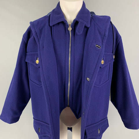 Vintage VERSACE JEANS COUTURE Size S Purple Wool Zip & Buttons Oversized Coat