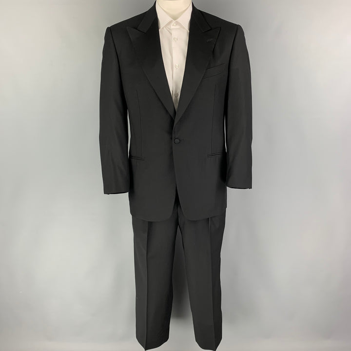 ERMENEGILDO ZEGNA Size 40 Black Wool Peak Lapel Tuxedo Suit