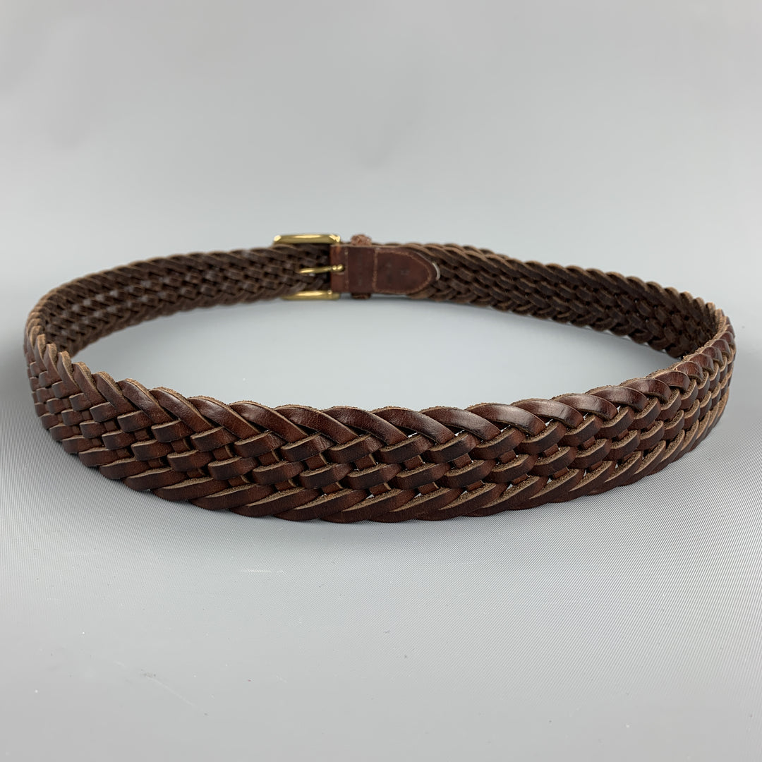 RALPH LAUREN Woven Size 38 Brown Leather Belt