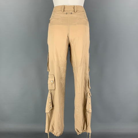 RALPH LAUREN Black Label Size 6 Beige Silk Cotton Shiny Cargo Casual Pants
