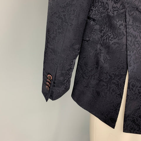 ETRO Size 38 Navy Jacquard Wool Viscose Blend Notch Lapel Sport Coat