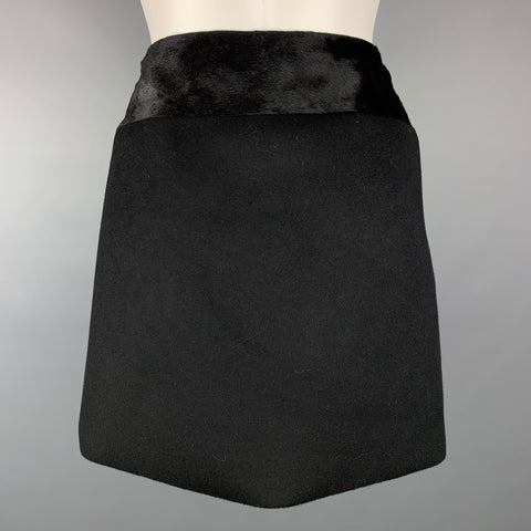 THEORY Size 2 Black Wool / Nylon Calf Hair Mini Skirt