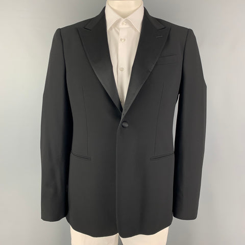 GIORGIO ARMANI Size 42 Black Metallic Peak Lapel Sport Coat