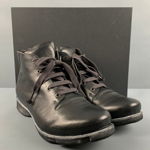 DEVOA Size 10 Black Solid Leather Lace Up & Zipper Boots