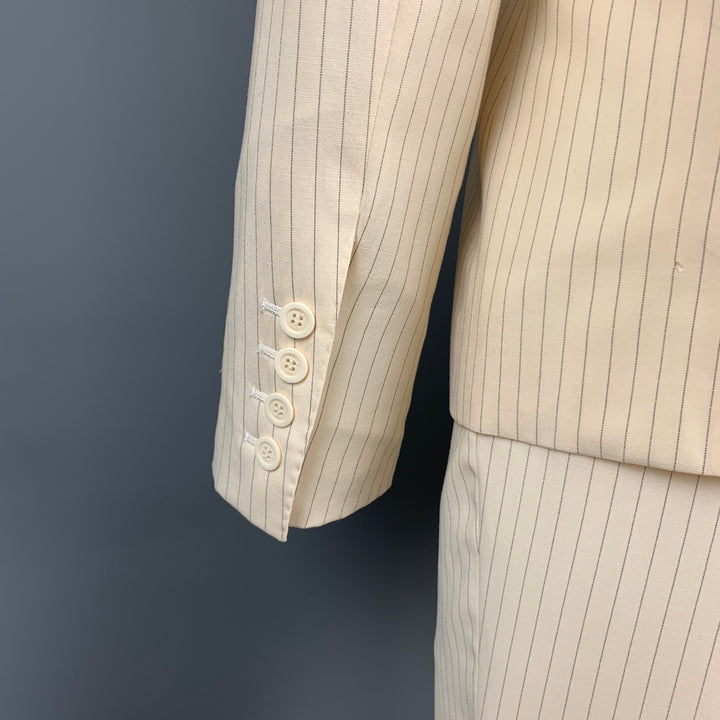 GUCCI Size 6 Cream &  Navy Pinstripe Wool Peak Lapel Wide Leg Pants Suit