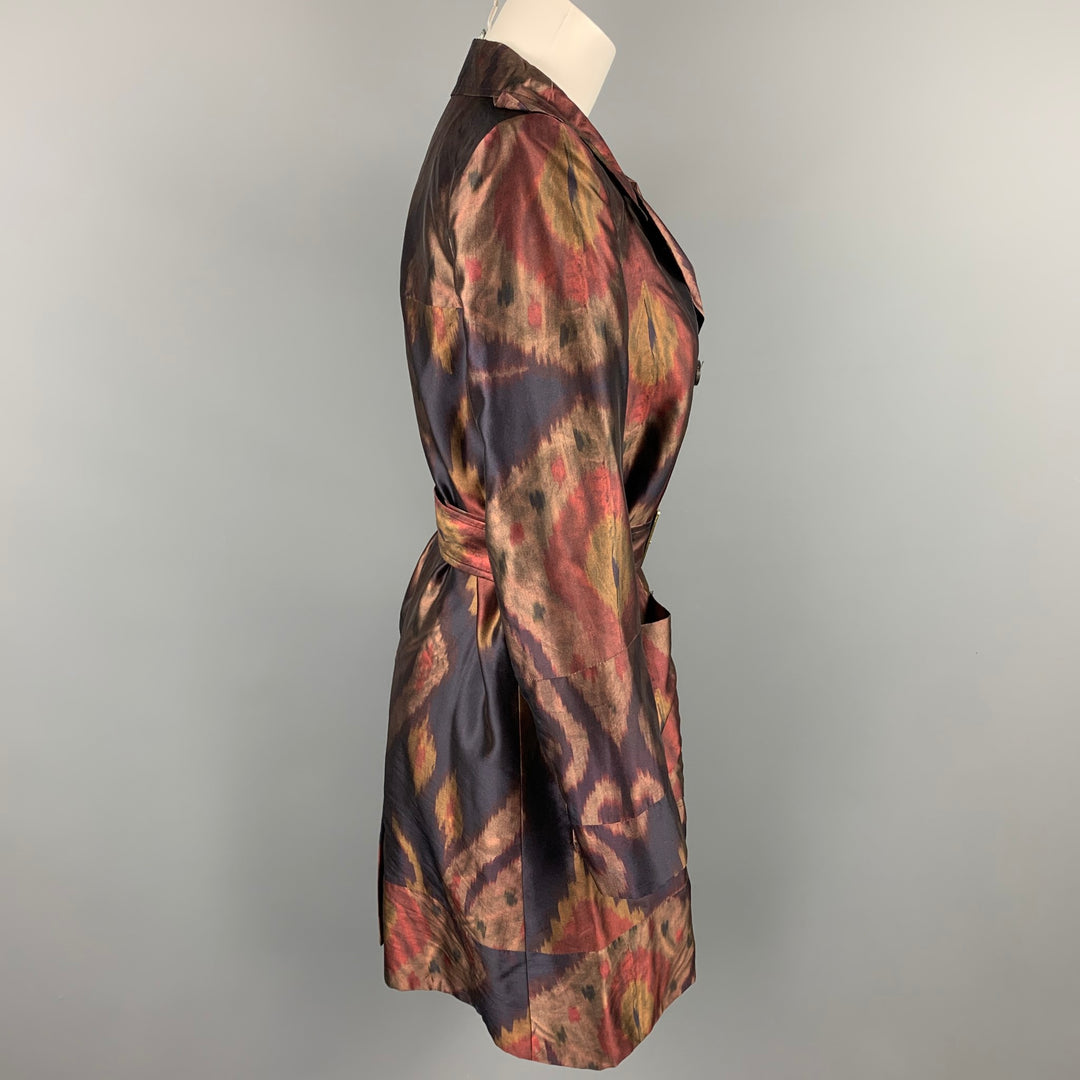 DRIES VAN NOTEN Size 6 Bronze & Brown Silk Double Breasted Belted Coat