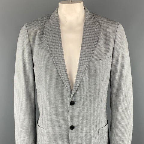 PRADA Taille 46 Manteau de sport régulier à revers cranté en mélange de coton bleu à carreaux