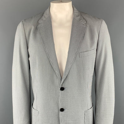 PRADA Size 46 Plaid Blue Cotton Blend Notch Lapel Regular Sport Coat