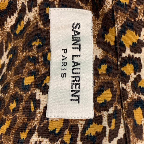 SAINT LAURENT Size S Brown Tan Animal Camp Short Sleeve Shirt