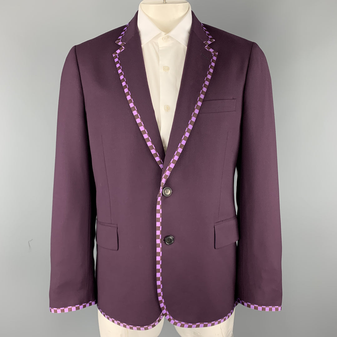 PAUL SMITH Size 44 Purple Wool Checkered Trim Notch Lapel Sport Coat