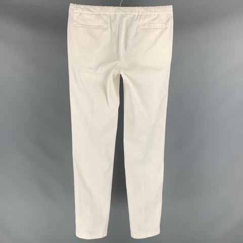 THOM SWEENEY Size 36 White Solid Cotton Elastane Elastic Waistband Dress Pants