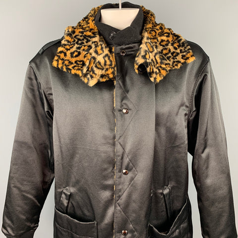 ENGINEERED GARMENTS Size L Black & Tan Leopard Print Polyester / Cotton Coat