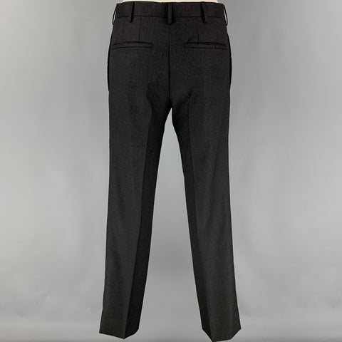 PRADA Size 36 Black Charcoal Virgin Wool Silk Notch Lapel Suit