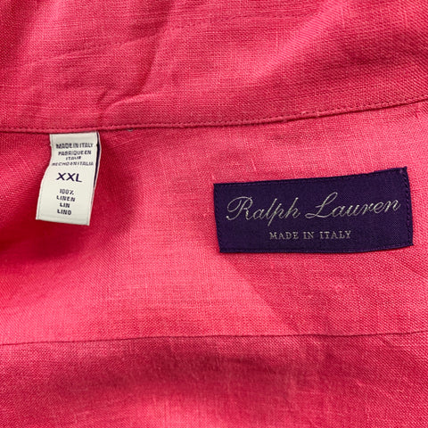 RALPH LAUREN Size XXL Pink Linen Spread Collar Long Sleeve Shirt